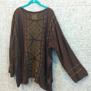 Johnny Was, size large, dark brown embroidered satin blouse